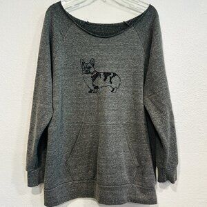 Royal Apparel Corgi Graphic Sweatshirt Gray Pullover Raw Boat Neck Women Size 2X